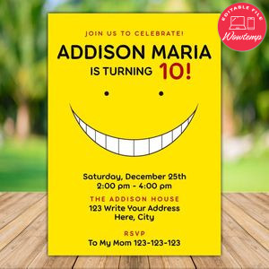 Printable Assassination Classroom Birthday Flyer Instant Download