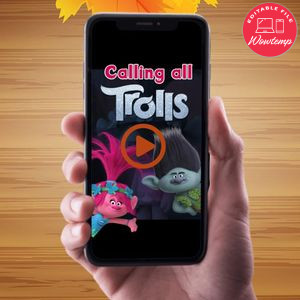 Trolls Video Invitation Digital Template Customizable Instant Download