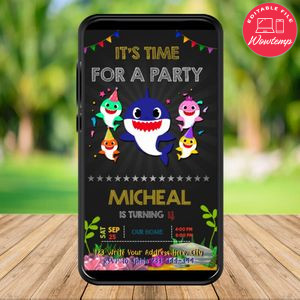 Mobile Baby Shark Birthday Electronic Invite Invitation Instant Download