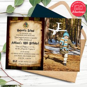 Harry Potter Wizard Birthday Invitation with Photo Customizable Template Instant Download