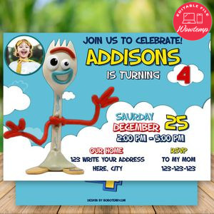 Editable Toy Story 4 Forky Birthday Flyer With Photo Instant Download