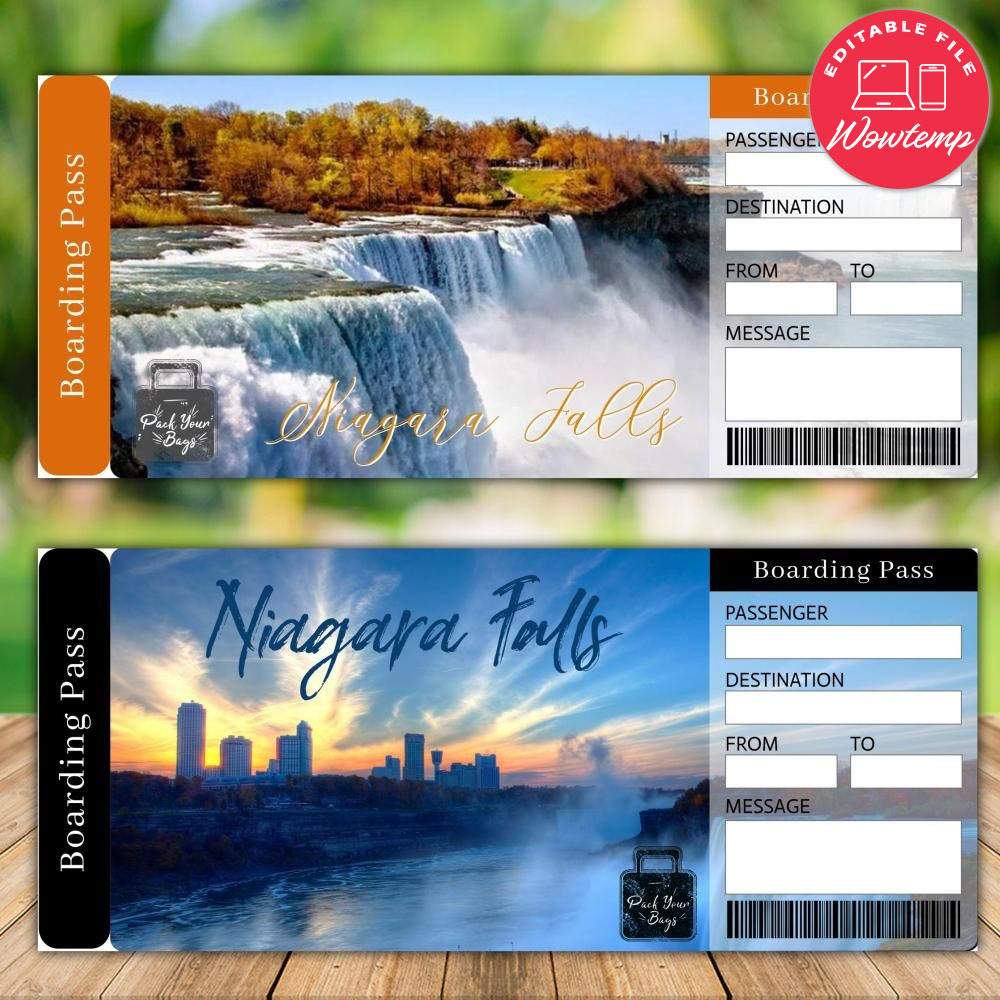 Editable NIAGARA FALLS Boarding Pass Instant Download | Wowtemp