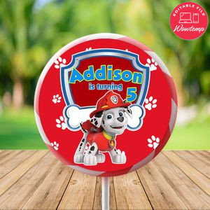 Marshall Paw Patrol Lollipop Labels Digital File Printable Instant Download