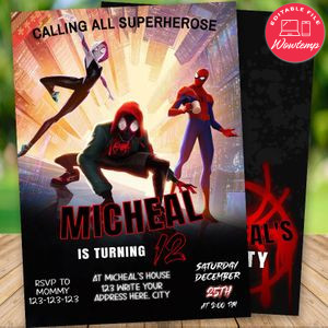 Editable Spider-Man Into The Spider-Verse Invitation Instant Download
