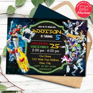 Voltron Invitation Template to Print at Home Instant Download