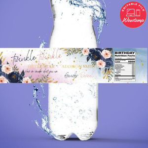 Twinkle Twinkle Little Star gender reveal Water Bottle Label Template to Print at Home Instant Download