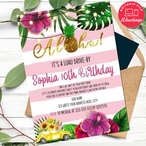 Aloha it's LUAU Drive By Birthday Parade Invitation Printable Instant Download