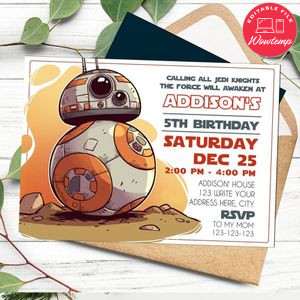 Printable BB8 Star Wars Invitation Template Instant Download