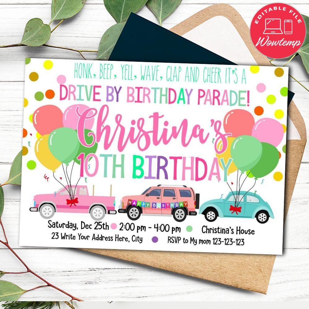 Printable Drive By Birthday Invitation for Girl Instant Download | Wowtemp