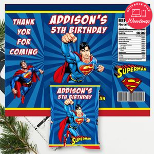 Superman Birthday Chip Bag Digital File Instant Download
