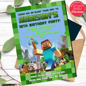 Minecraft Birthday Digital Invitation Printable Instant Download