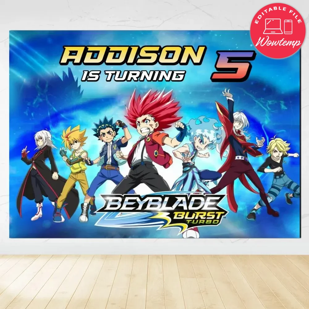 Beyblade Burst Turbo Birthday Backdrop Digital File Template DIY | Wowtemp