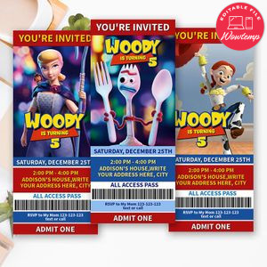 Printable Forky Toy Story 4 Birthday Ticket Invitation Instant Download