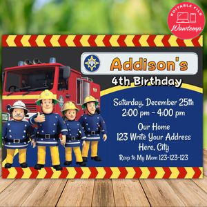 Printable Fireman Sam Birthday Invitation Instant Download
