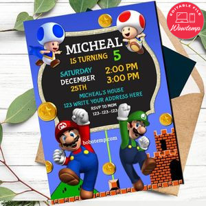 Mario and luigi invitation Customizable Template Instant Download