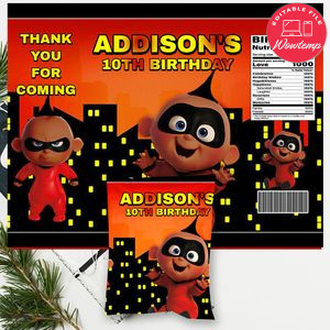 African American Jack Incredibles Birthday Chip Bag Digital File Instant Download