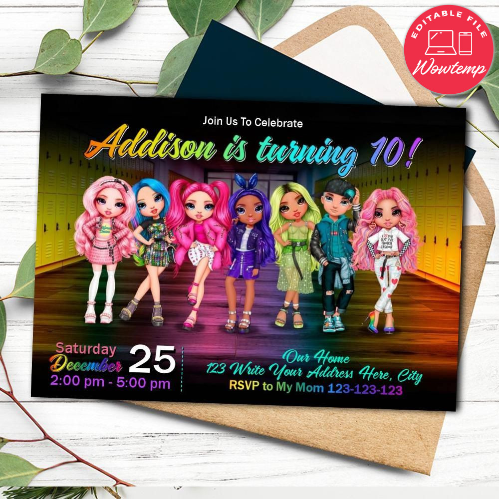 Rainbow high doll Invitation Template to Print at Home | Wowtemp