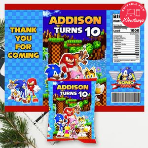 Sonic the Hedgehog Birthday Chip Bag Digital File Printable Instant Download