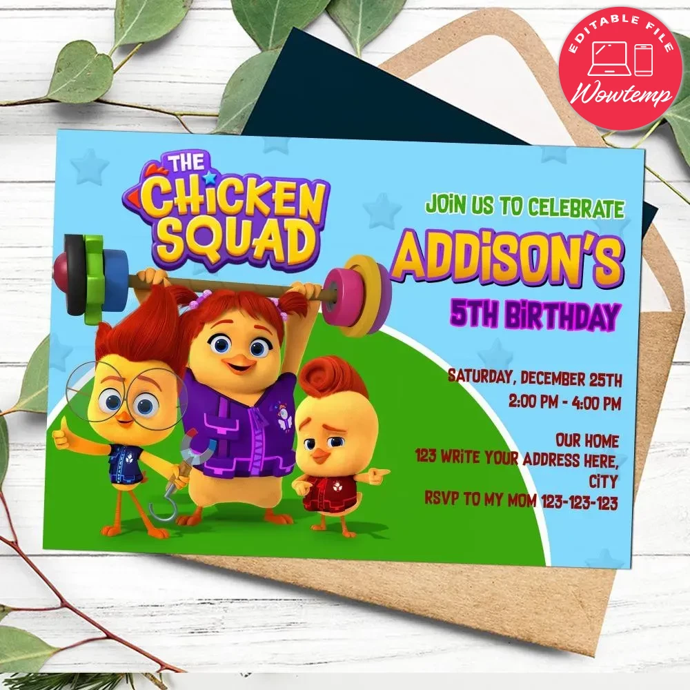 Chicken Squad Invitation Customizable Template DIY | Wowtemp
