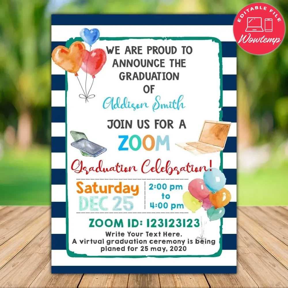 Printable Virtual College Graduation Celebration Invitation DIY | Wowtemp