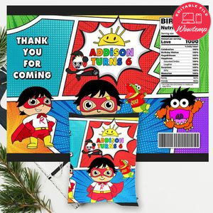 Ryan's World Birthday Chip Bag Digital File Printable Instant Download