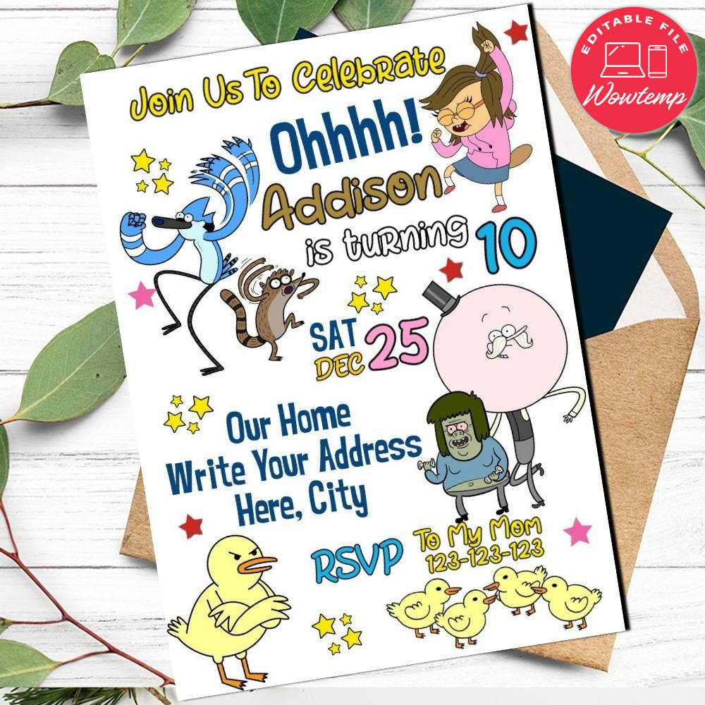 Regular Show Birthday Flyer Printable Instant Download
