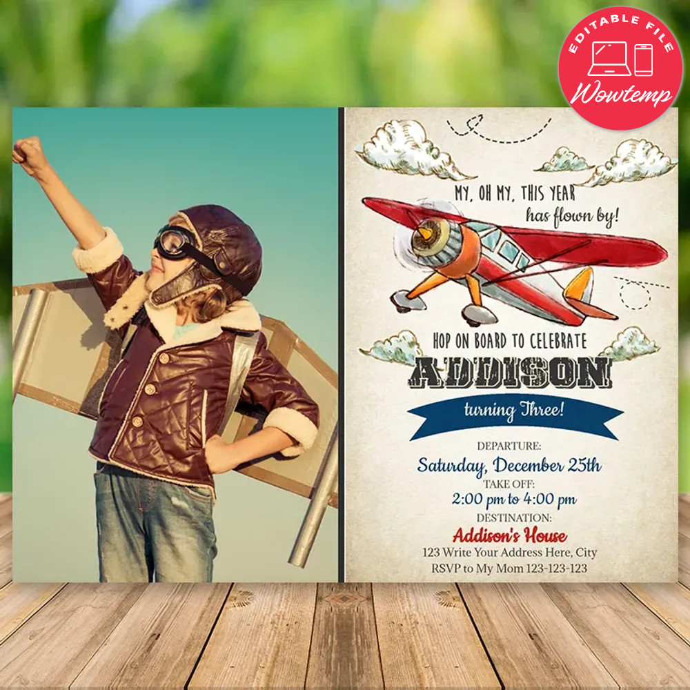 Editable Helicopter Birthday Flyer With Photo DIY | Wowtemp