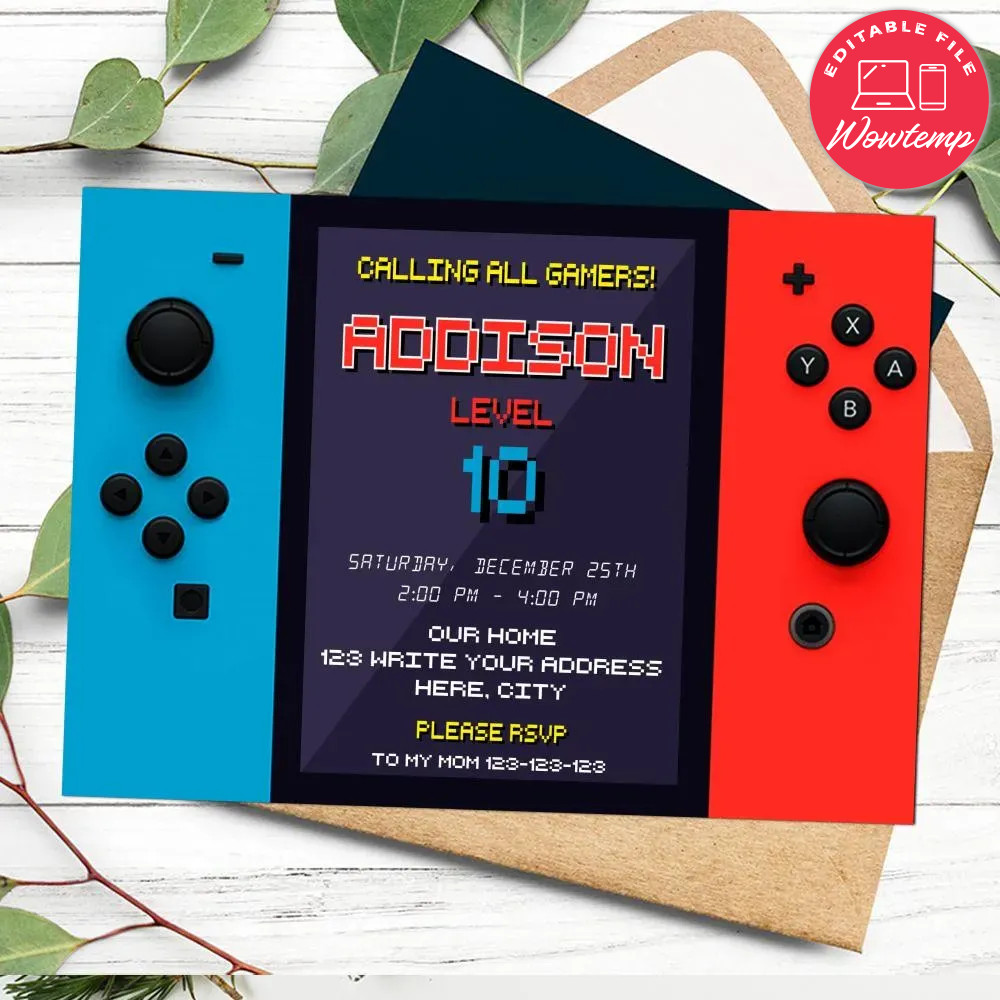 Printable Game Controller Birthday Flyer Instant Download | Wowtemp