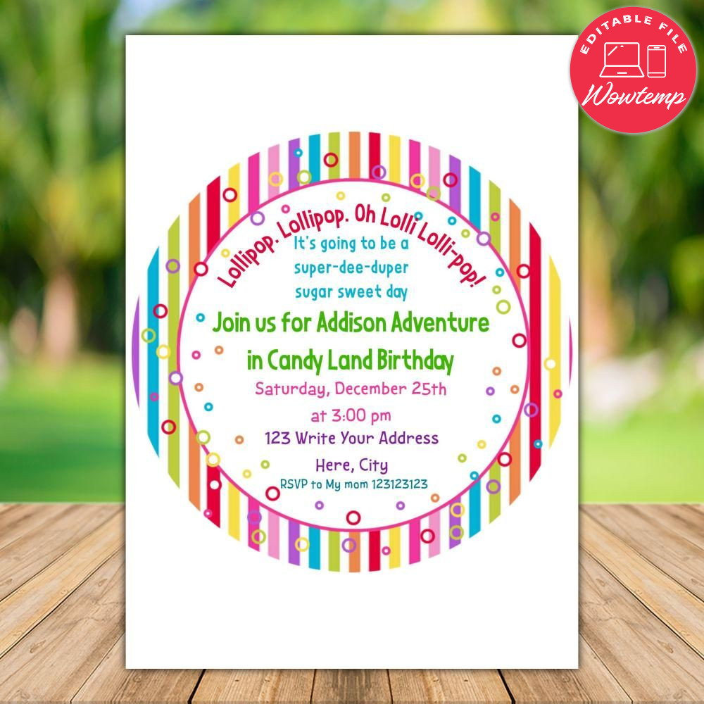Printable Lollipop Birthday Invitation Instant Download | Wowtemp