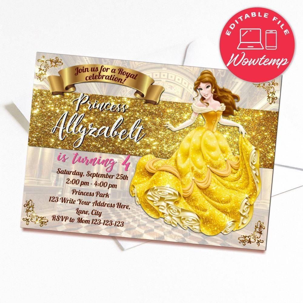 Printed - Beauty and the Beast Invitation and Thank You Card Printable (envelopes included)