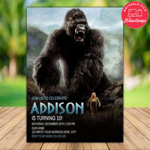 Printable King Kong Birthday Invitation Instant Download