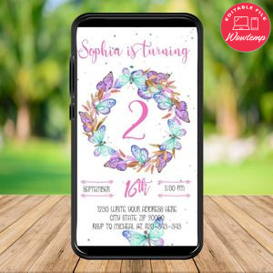 Mobile Butterfly Birthday Electronic Invite Invitation Instant Download