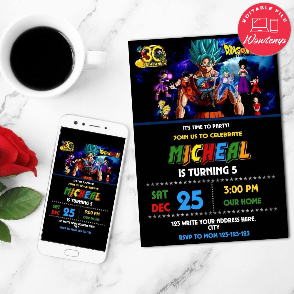 Dragon Ball Heroes Birthday Flyer Customizable Template Instant Download