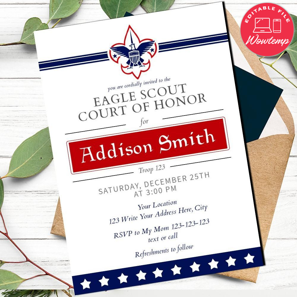 Eagle scout Invitation Customizable Template Instant Download | Wowtemp