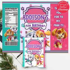 Girl Paw Patrol Birthday Chip Bag Digital File Instant Download