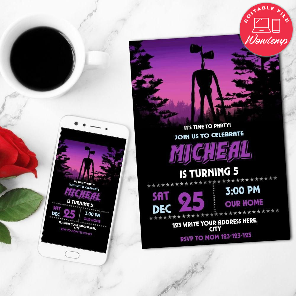 Siren Head Birthday Flyer Customizable Template Instant Download