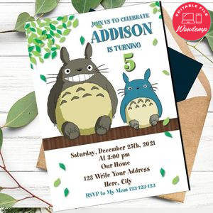 My Neighbor Totoro Invitation Template to Print at Home Instant Download