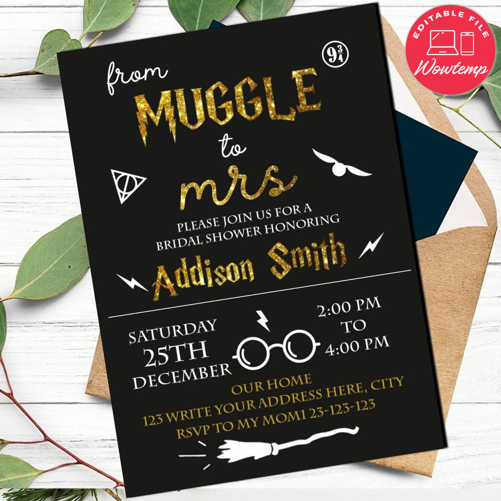 From Muggle to Mrs Wizard Bridal Shower Invitation Printable DIY | Wowtemp