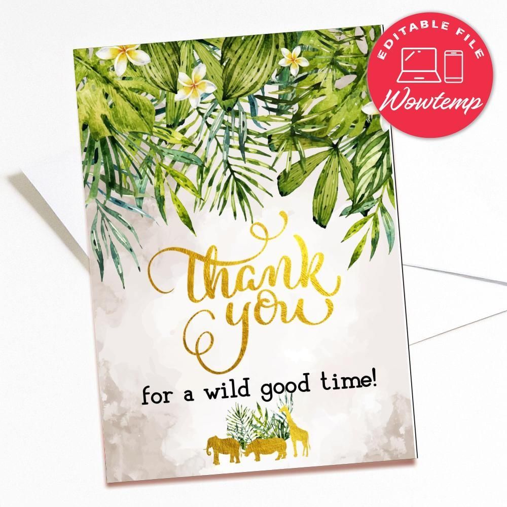 Printed - Gold Safari Baby Shower Thank You Card template DIY (envelopes included)