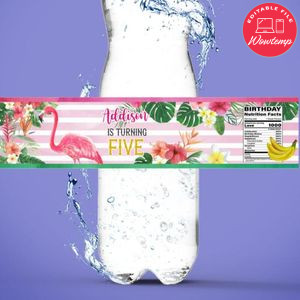 Flamingo Water Bottle Label Template to Print at Home Instant Download