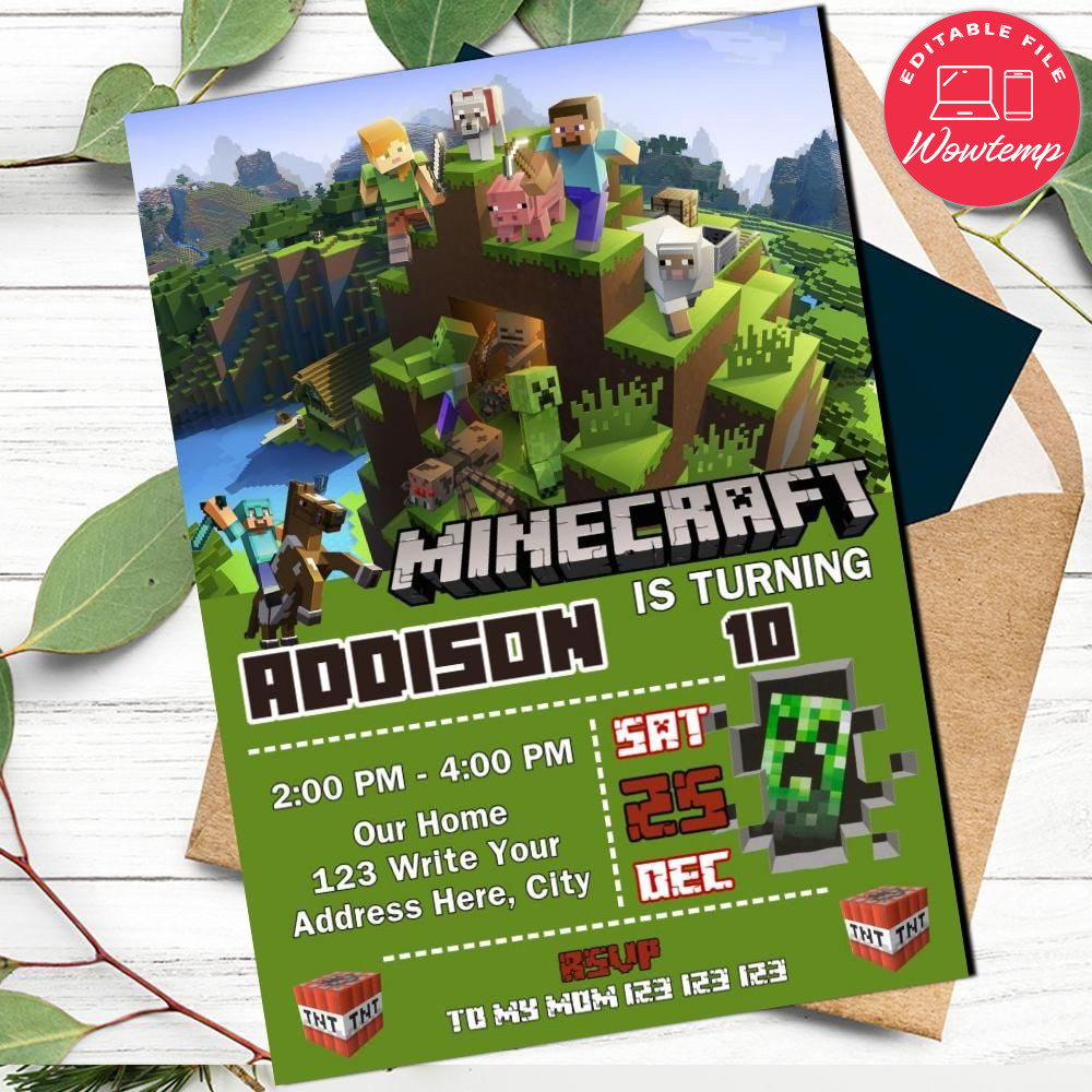Minecraft Birthday Invitation Printable Instant Download Wowtemp