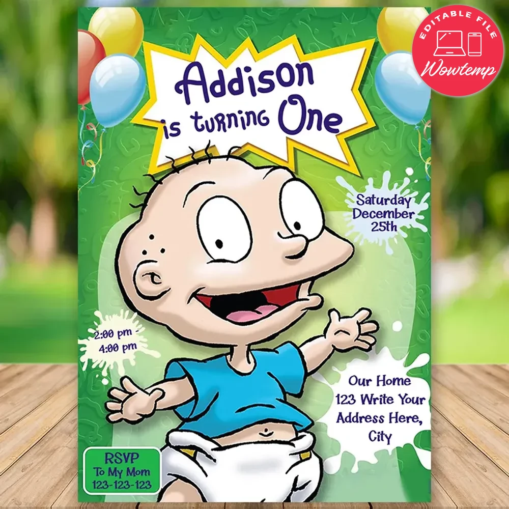 Editable Tommy Rugrats First Birthday Flyer Instant Download | Wowtemp