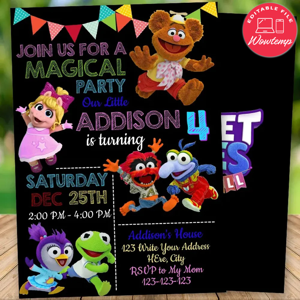 Editable Muppet Babies Birthday Flyer Instant Download | Wowtemp