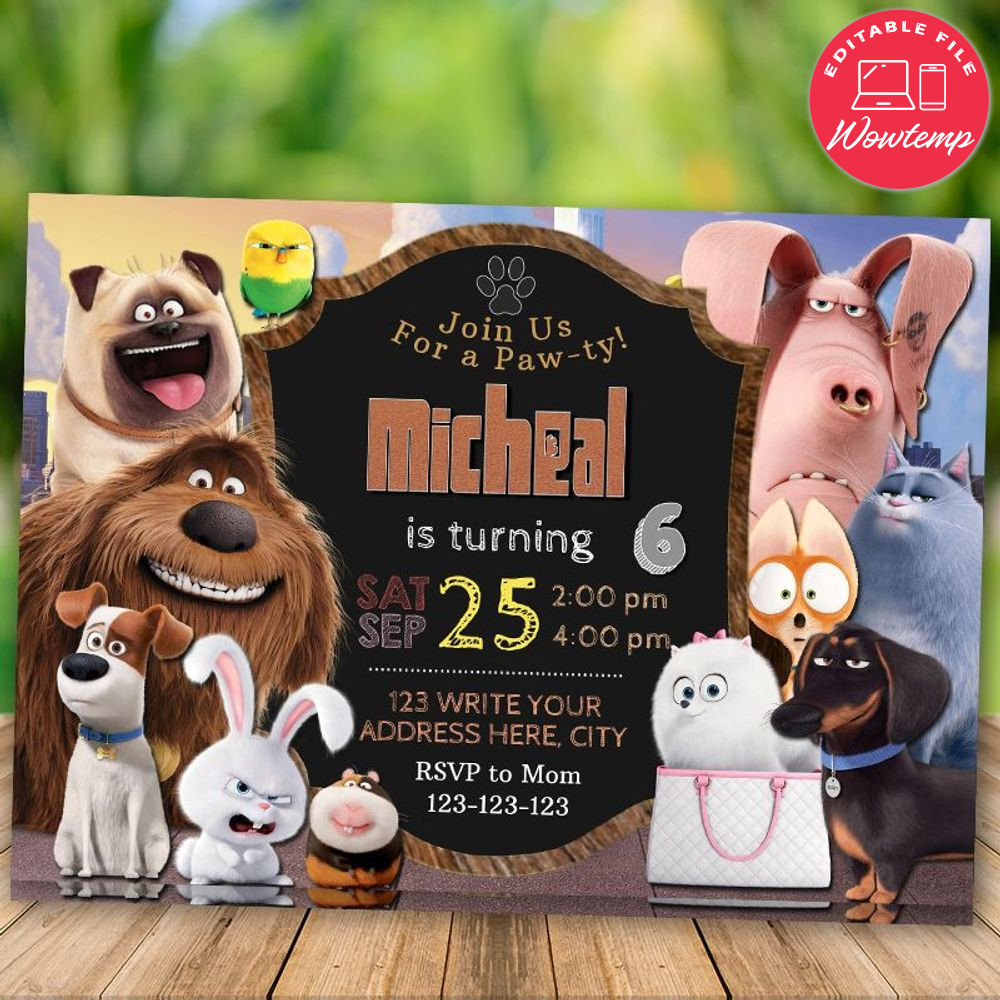 Printed - Editable The Secret Life of Pets Invitation Digital File (envelopes included)