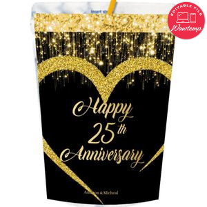 Black and Gold Wedding Anniversary Capri Sun Labels Digital File Printable Instant Download
