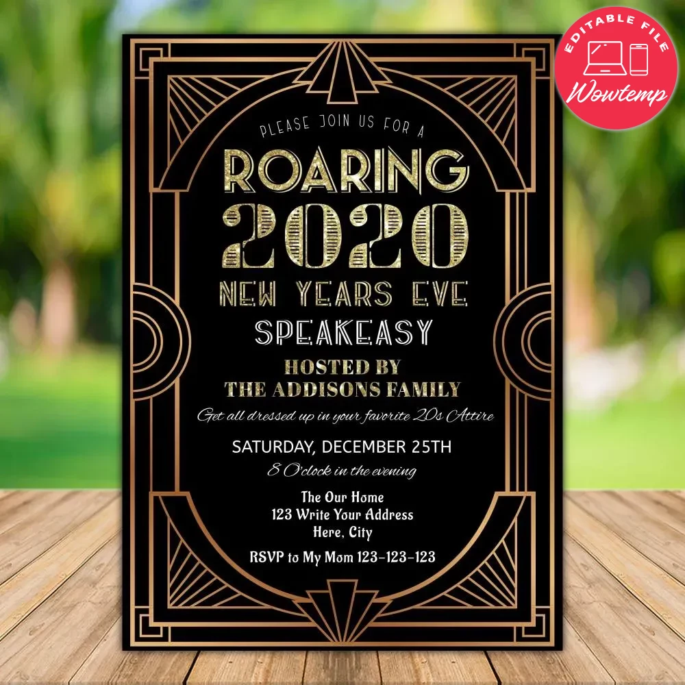 Printable Roaring 20s New Years Event Party Invitation DIY | Wowtemp