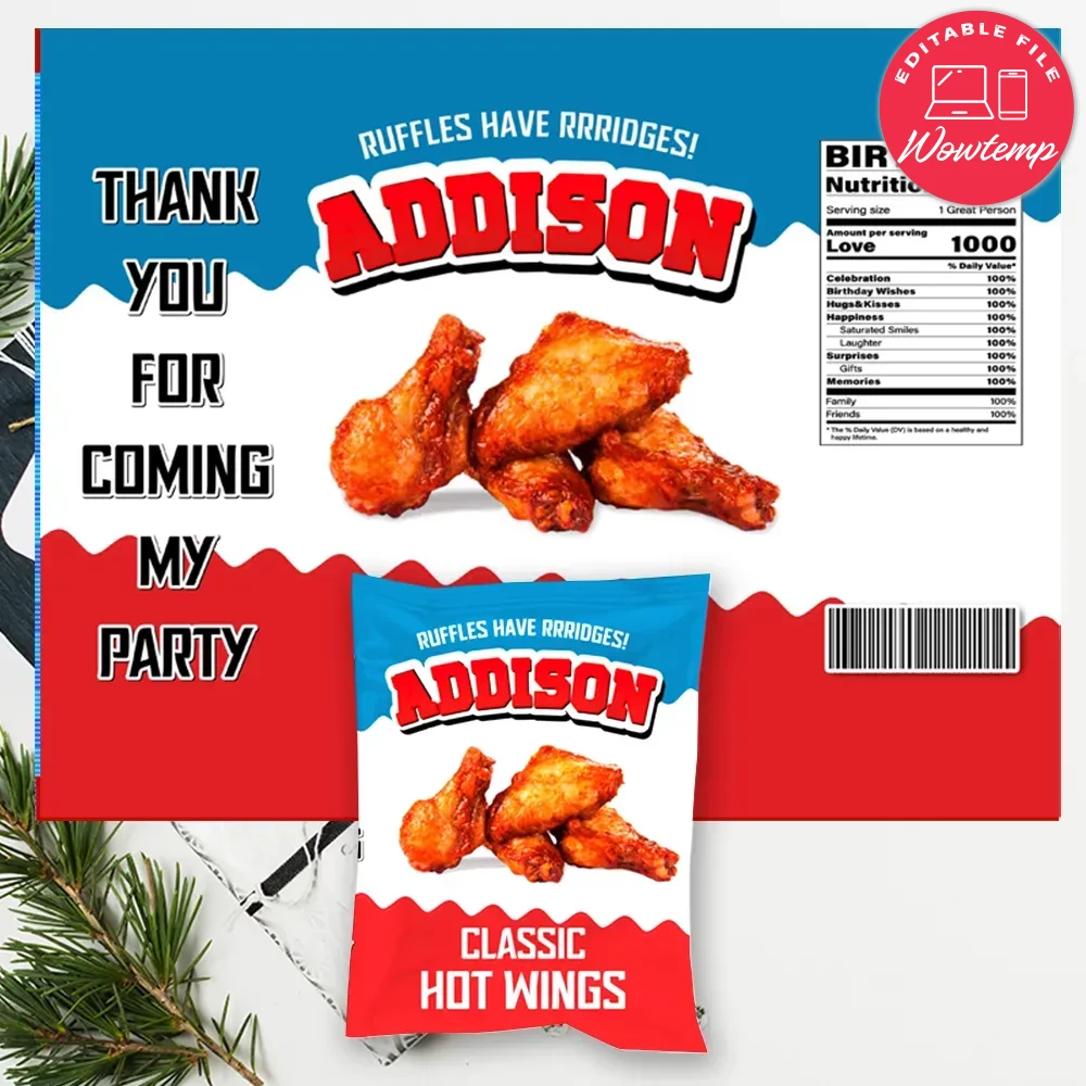 Hot wing Chip Bag Digital File Printable DIY | Wowtemp