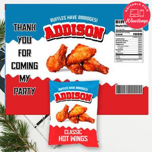 Hot wing Chip Bag Digital File Printable Instant Download
