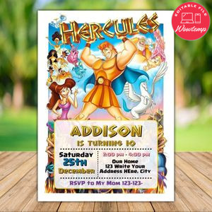 Printable Hercules Birthday Invitation Instant Download