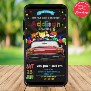 Mobile Rugrats Drive By Birthday Parade Electronic Invite Invitation Template Instant Download